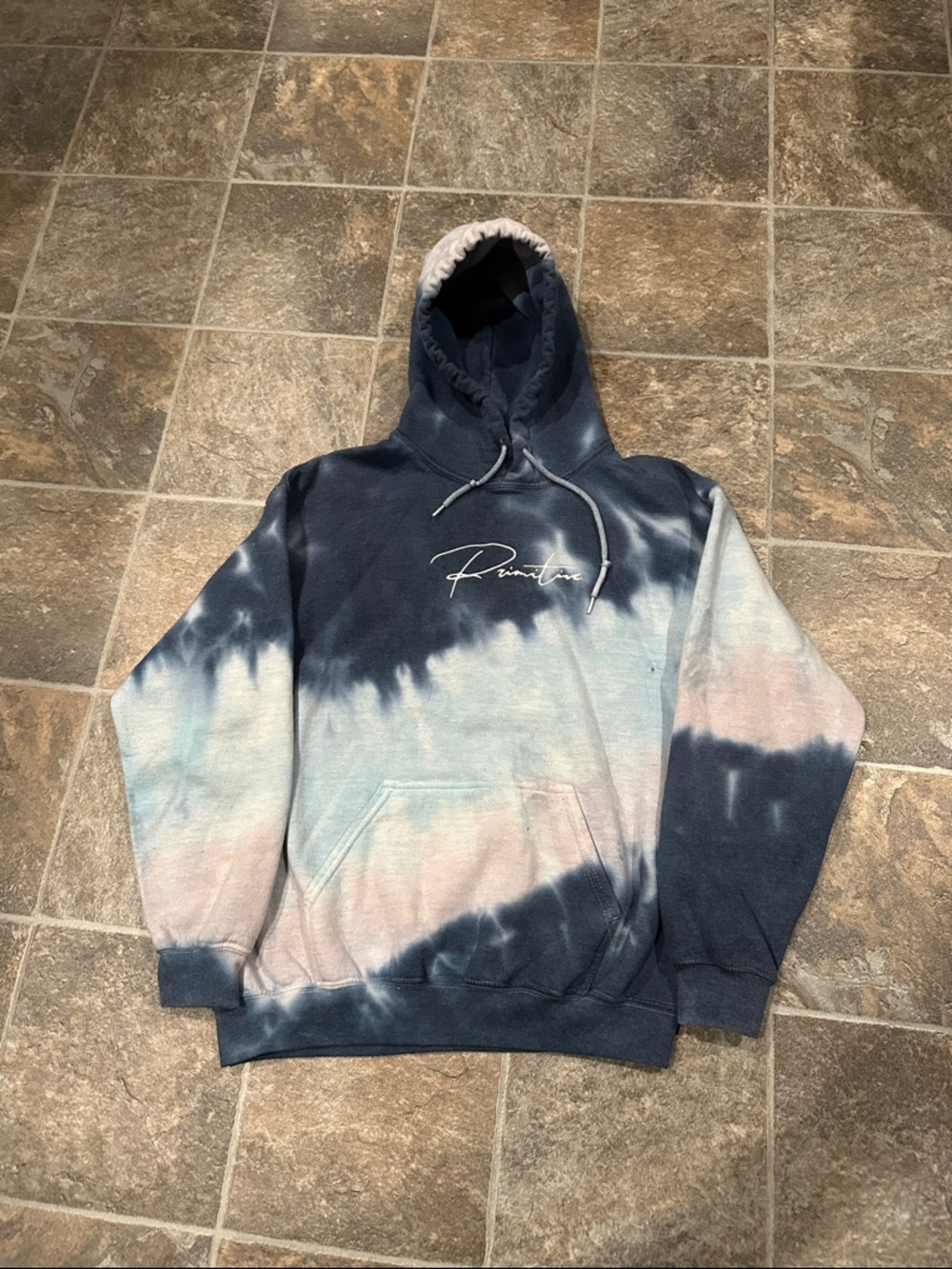 Primitive Men's Navy Blue Tie-Dye Hoodie with Pastel Accents